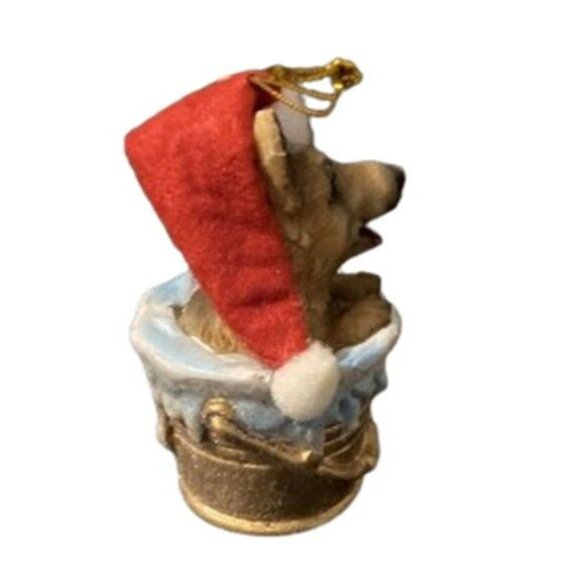 German Shepherd Christmas Ornament Santa Hat Polyresin Dog Gold Bucket Hanging - Picture 5 of 5